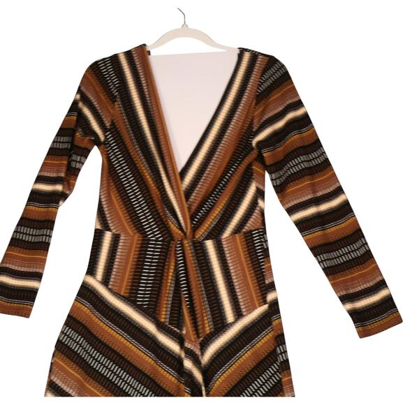Maeve Anthropologie Dress Womens Medium Brown Striped Maxi Long Sleeve Boho - Picture 3 of 13